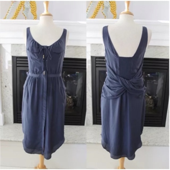 Leifsdottir Blue Ruched Sleeveless Cocktail Dress - Picture 1 of 10